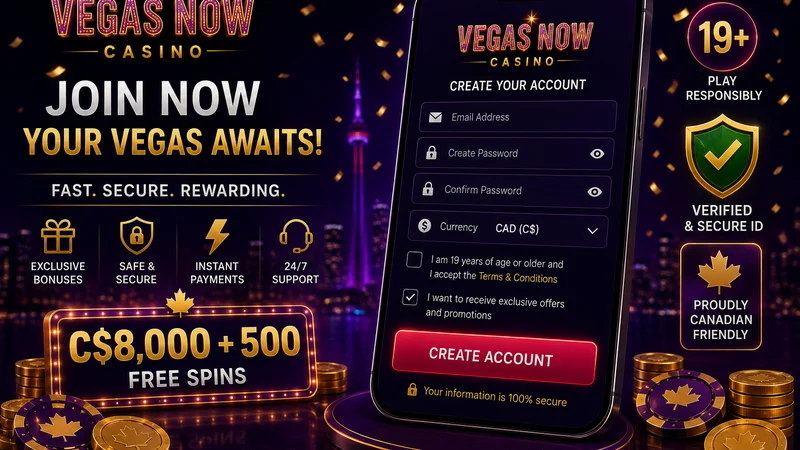 Vegas Now Casino Canada welcome offer of C$8,000 and 500 free spins