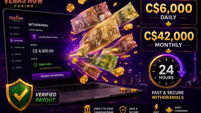 Approved Vegas Now Casino withdrawal in Canadian dollars with daily and monthly limits